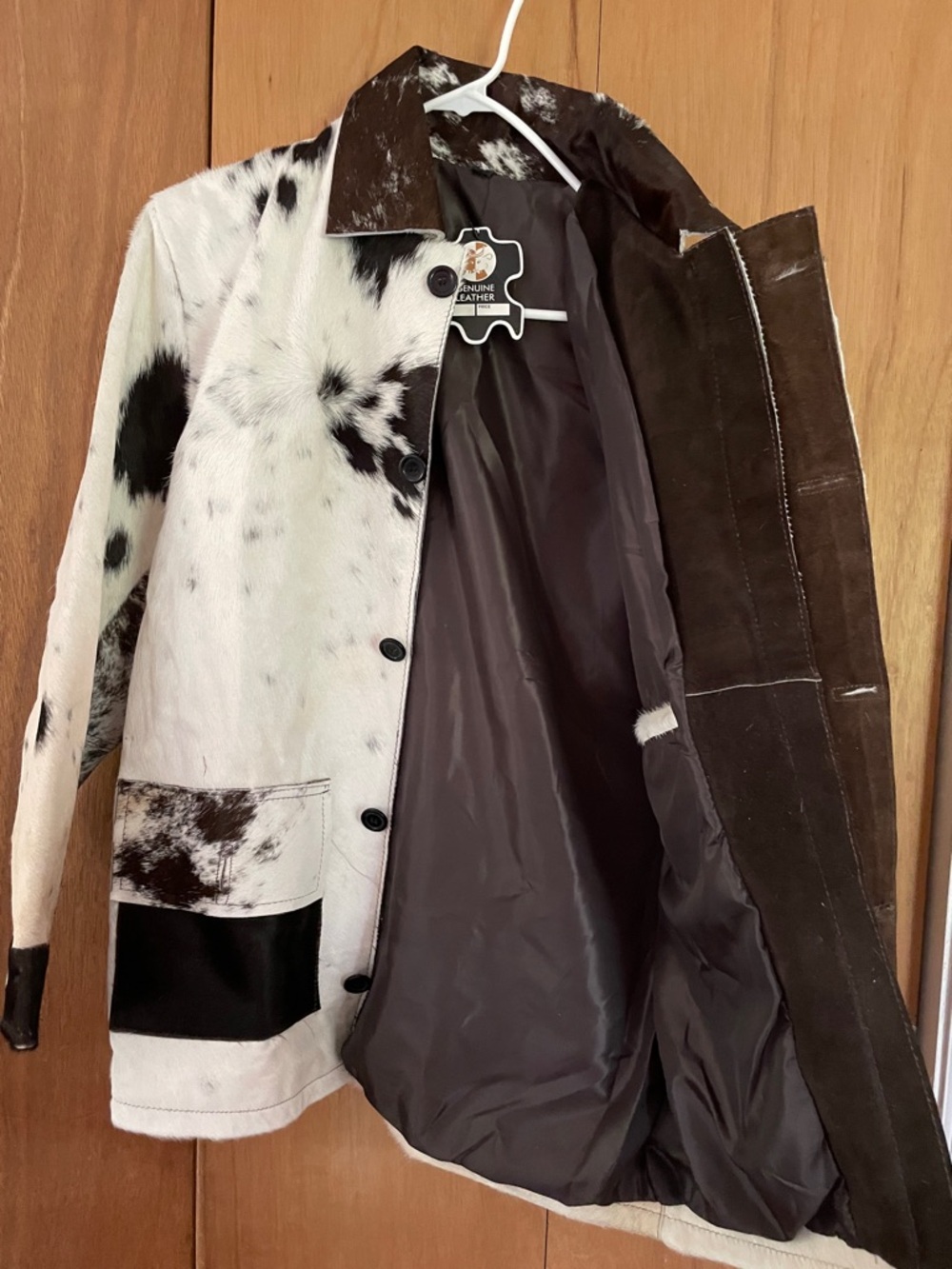 Genuine Leather Cowhide Jacket with Brown and White Spotting - Picture 9 of 10